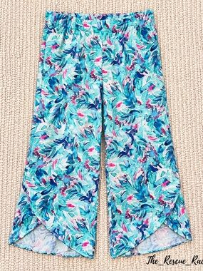 Island Collection Palazzo Pants Womens Small Tropical Floral Wide Leg Cross hem